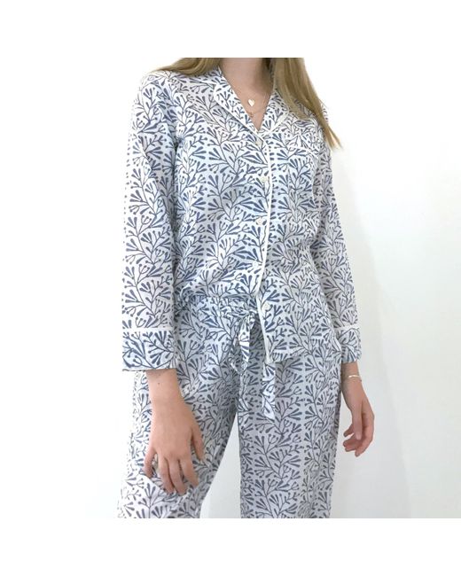 Lime Tree Design Blue Block Printed Pyjamas Bud