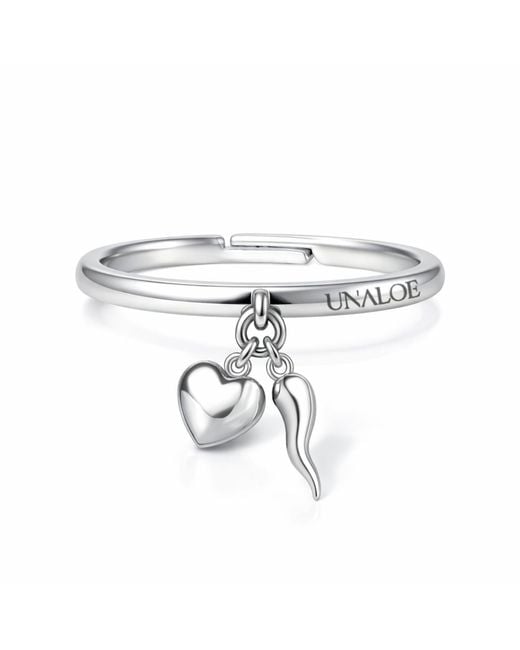 Unaloe White Adjustable Sterling Heart & Italian Horn Ring – Lucky Charm Protection Ring For