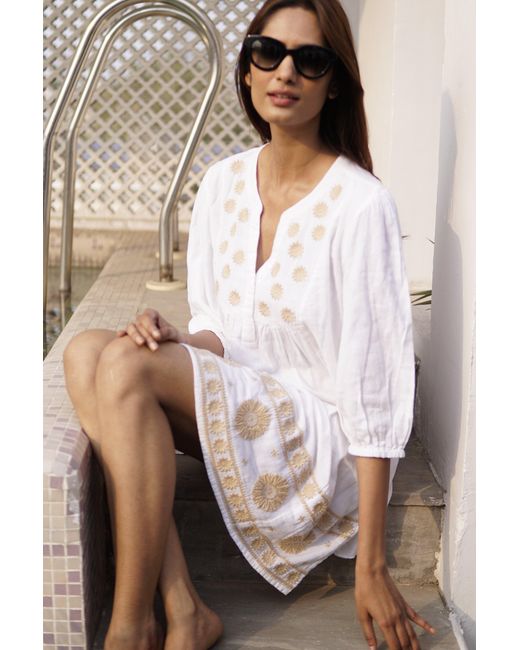 La Mandarine Blue Kaftan, Hand Embroidered Kaftan, Boho Embroidered Beach Kaftan. Handmade Beach Coverup