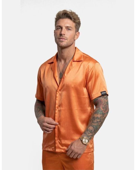 Hustle Orange Fenyx Rising Satin-Shirt for men