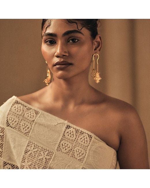 Dhwani Bansal Metallic Hamsa Earrings With Mother Of Pearl