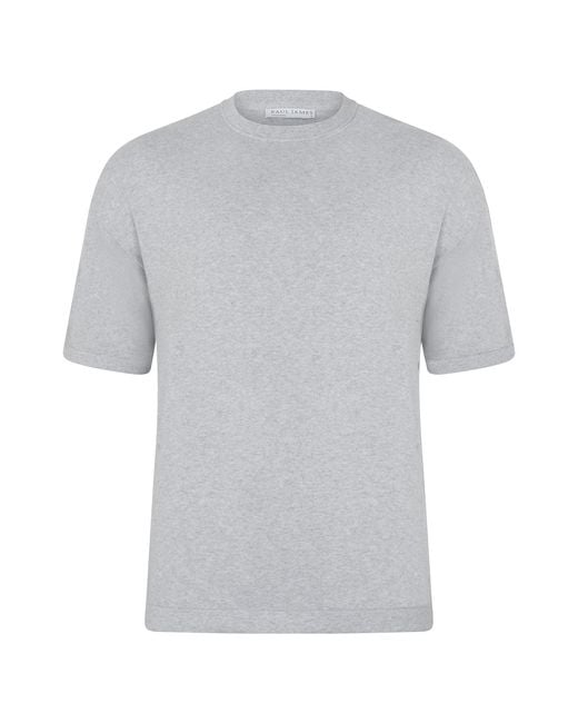 Paul James Knitwear Gray Lightweight Cotton Ewan Oversized Knitted T-Shirt for men