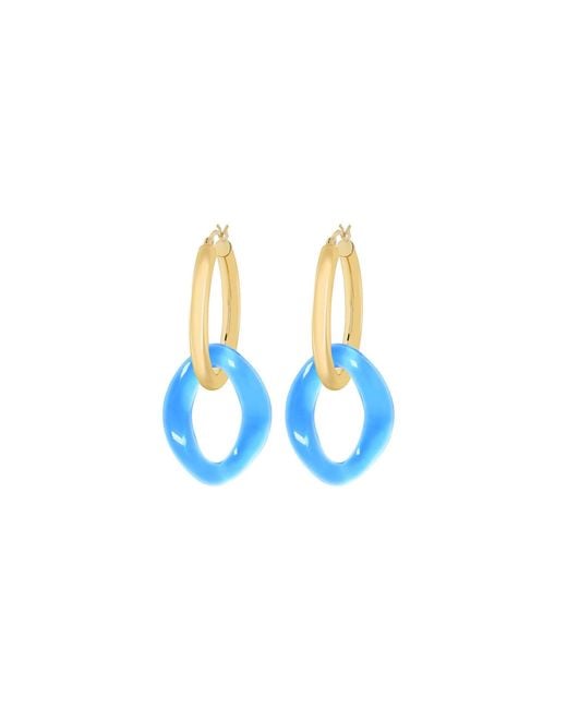 Gold & Honey Blue And Lucite Curb Link Drop Hoop Earrings