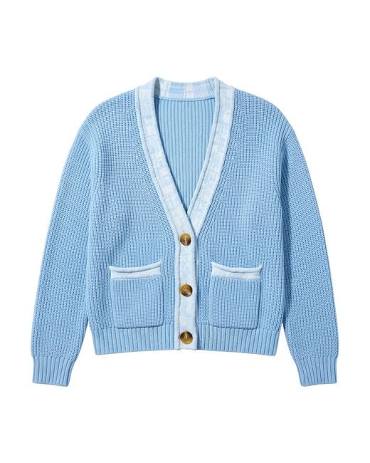 Brodie Cashmere Blue Contrast Effect Trim Cardigan