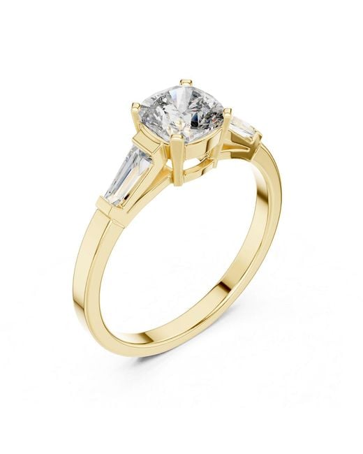 Aya Fine Jewelry Metallic Elegant Cushion Cut Three Stone Lab Diamond Engagement Ring