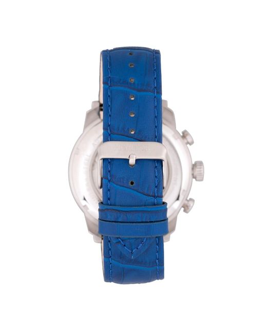 Heritor Blue Arthur Semi-skeleton Leather-band Watch With Day And Date for men