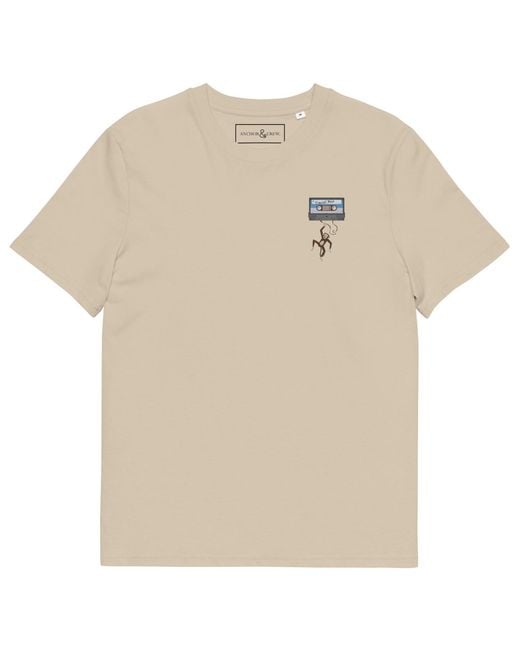 Anchor and Crew Natural Neutrals Desert Dust Cassette Monkey Organic Cotton Embroidered T-Shirt for men