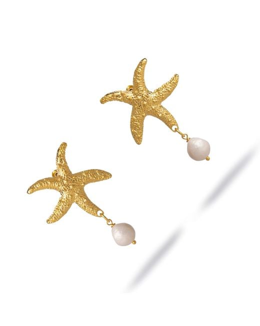 Ebru Jewelry Metallic Ocean Spirit Starfish Pearl Earrings