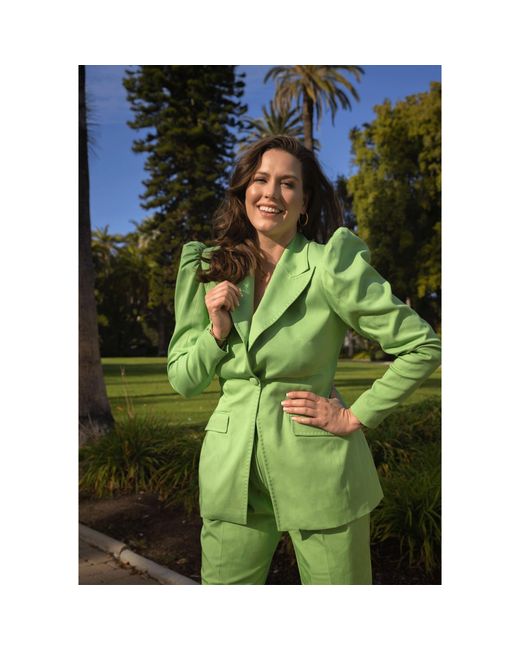 Femponiq Green Puff-Shoulder Tailored Blazer