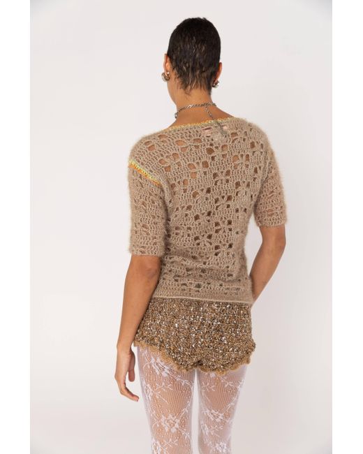 Andreeva Brown Chrysanthemum Handmade Crochet Shorts