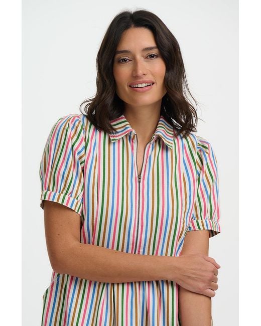 Sugarhill White Gillian Midi Smock Dress Multi, Colourful Canvas Stripe