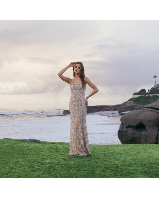 Mac Duggal Natural Neutrals Strapless Embellished Evening Gown