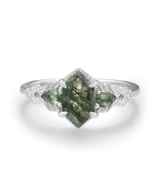 Azura Jewelry New York Green Gardenia Moss Agate Ring Vermeil