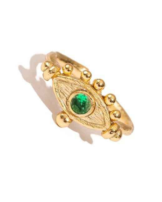 Ebru Jewelry Metallic Mystic Emerald Evil Eye Adjustable Band Ring
