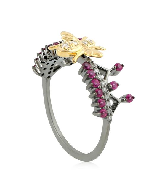 Artisan Metallic Ruby, Diamond And Bee Motif Ring