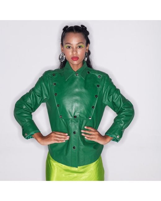 Zasta Studio Green Foreigner Buttoned Leather Jacket