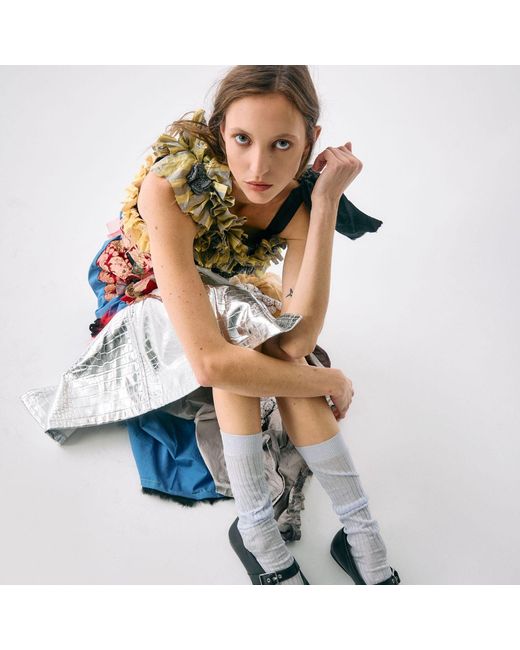 Miro Misljen Blue Mixed-Media Deconstructed Patchwork Dress