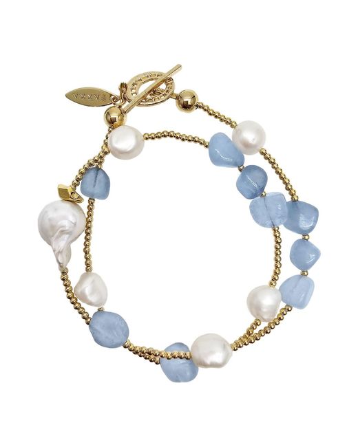 Farra Blue Irregular Aquamarine With Baroque Pearls Double Layers Bracelet