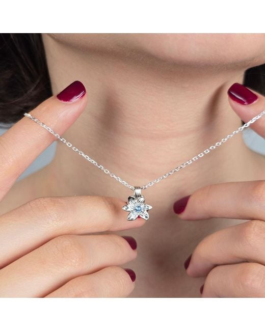 Harfi Metallic Aquamarine March Birthstone Daffodil Birthflower Sterling Charm Necklace