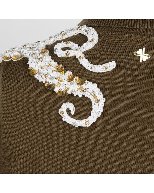 House of Laines London Green Neutrals Laines Couture Wrap Octopus Hand Embellished Knitted Roll Neck