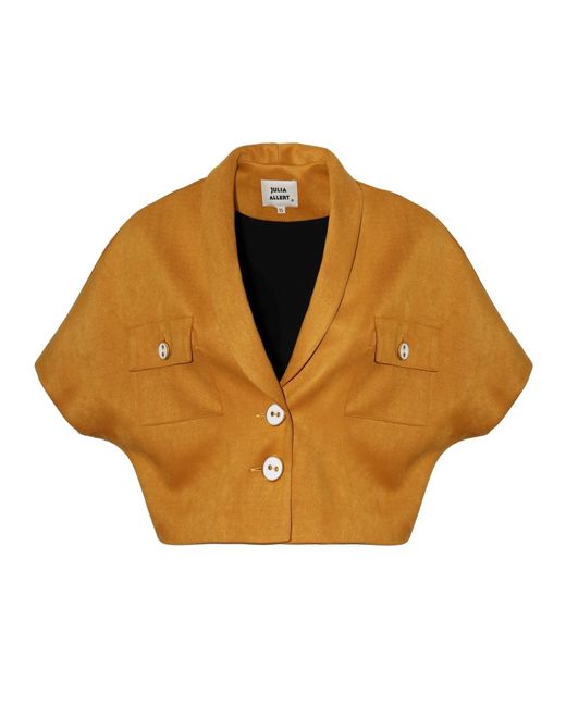 Julia Allert Natural Cropped Suede Blazer With Shawl Collar Mustard