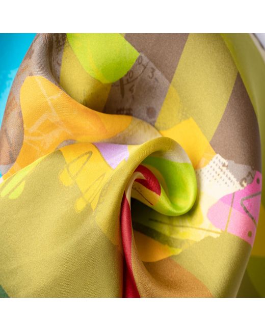 Otway & Orford Yellow 'A Beautiful Jigsaw' Vulcan Silk Pocket Square. Full-Size for men