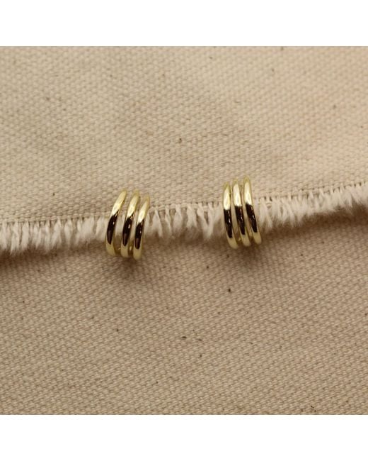 VicStoneNYC Fine Jewelry Metallic Three-Layer Line Huggie Vermeil Earrings