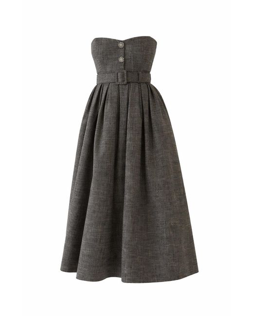 Exquise Black Arlan Dress Strapless Belted Pleated Midi Dress