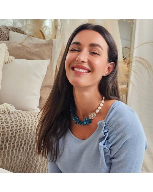 Farra Blue Freshwater Pearls & Floral Bamboo Coral Necklace