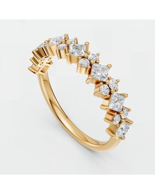 Aya Fine Jewelry Metallic Minimalist Princess & Round Diamond Wedding Ring