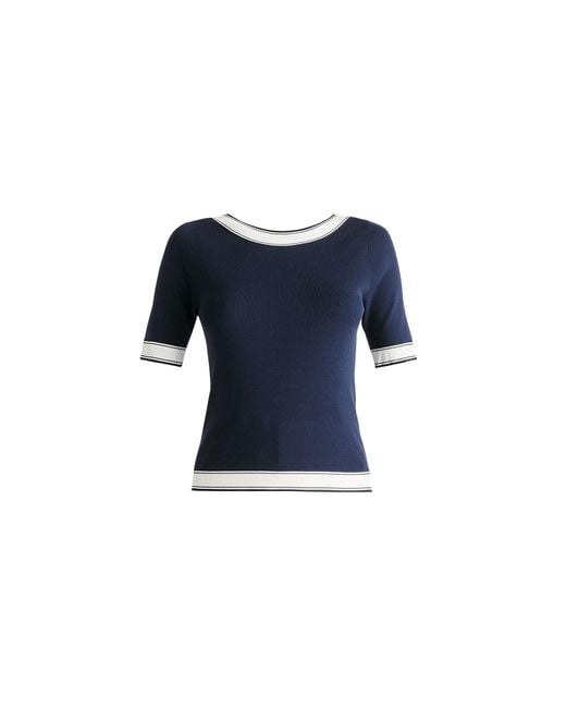 Paisie Blue Scoop Back Top In Navy & White