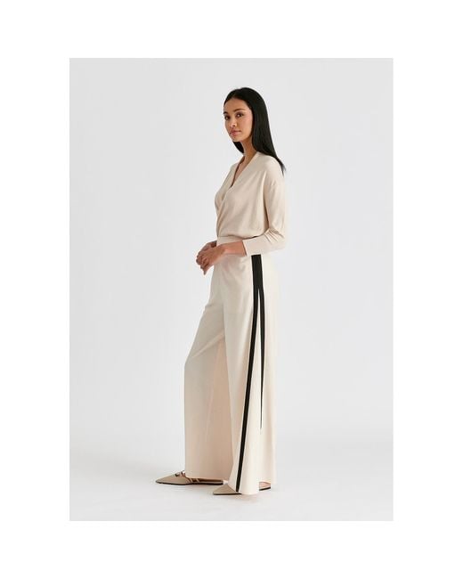 Paisie Natural Neutrals Contrast Trim Wide Leg Trousers