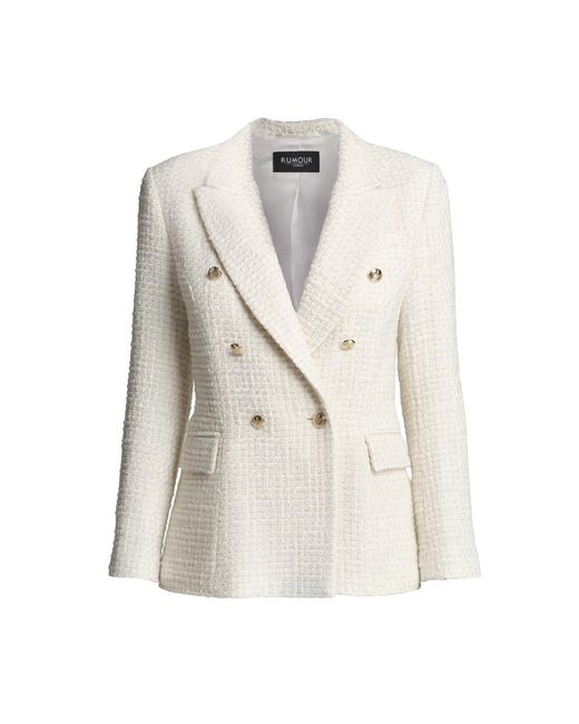 Rumour London White Cambon Wool-Blend Boucle Tweed Blazer