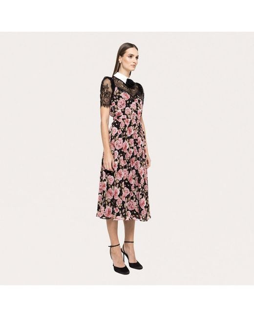 Nissa Red Lace-Detail Chiffon Midi Dress