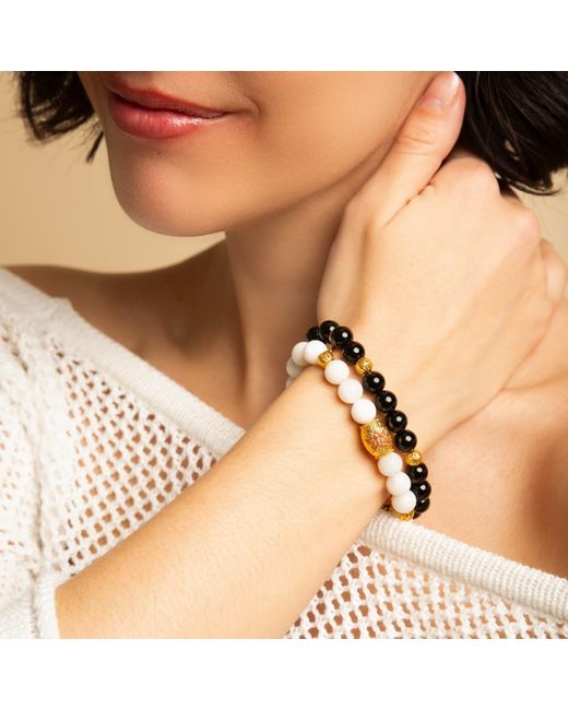 Seven Saints Metallic Illumination And Creativity Lotus Beaded Moonstone Bracelet