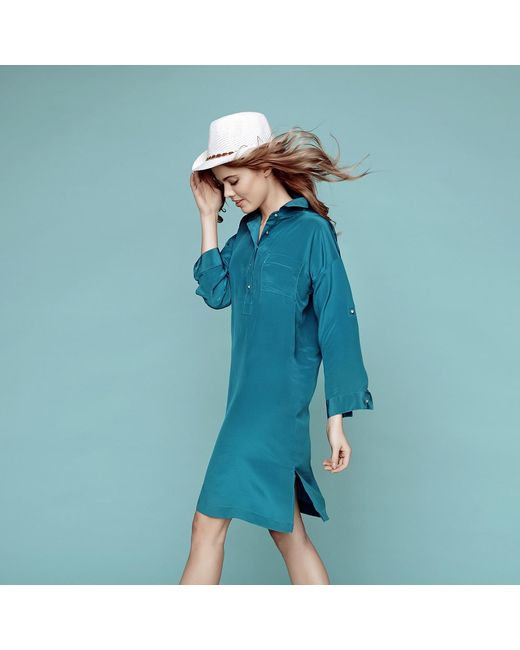 Rumour London Blue Boheme Silk Crepe De Chine Shirt Dress