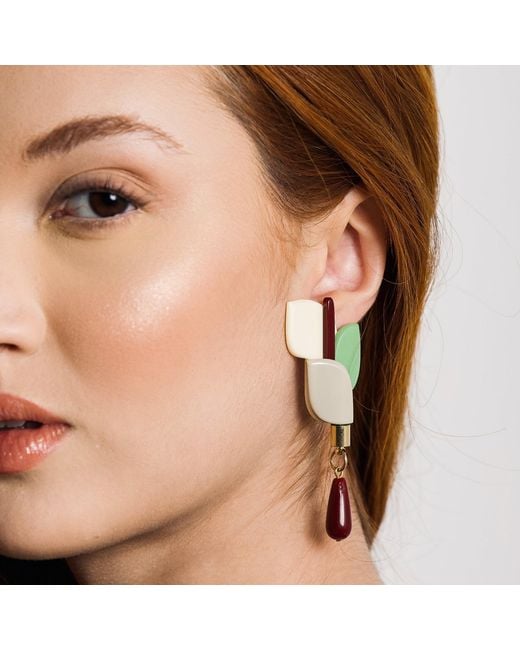 Gissa Bicalho Green Neutrals Handmade Acrylic Earring Anthurium Vanilla