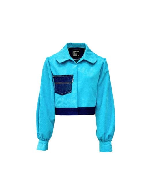 Couture to Your Door Blue Corduroy Upcycled Denim Jacket