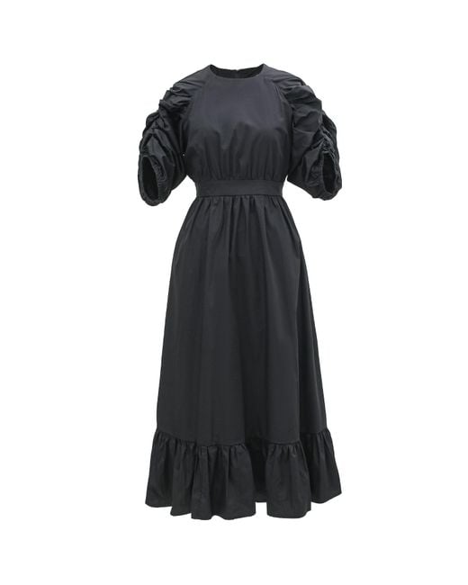 Smart and Joy Black Trapeze Dress With Puffed Sleeves