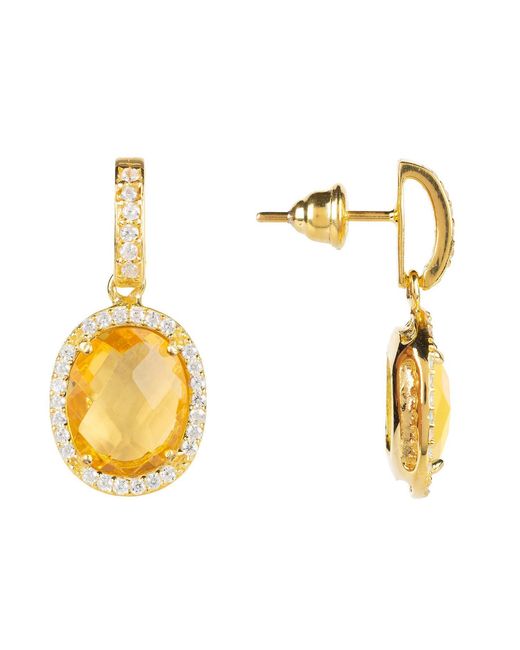 Latelita London Metallic Beatrice Oval Gemstone Drop Earrings Citrine Hydro