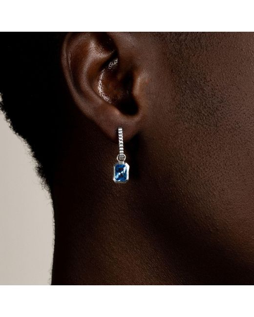 Dower & Hall Blue Single Hoop With Topaz Drop Earring for men