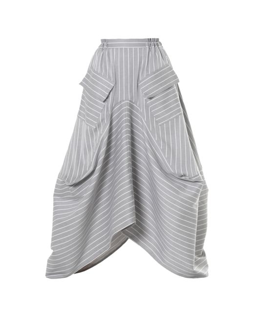 Metamorph Gray Asymmetric Striped Denim Skirt