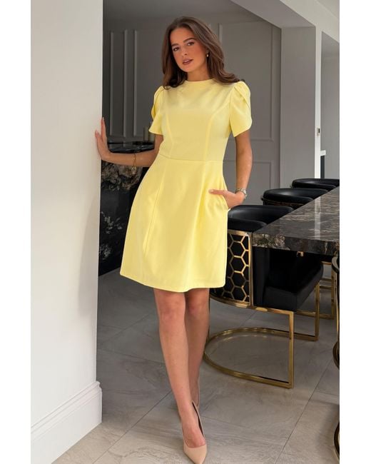Girl In Mind Yellow Ami Tulip Sleeve High Neck Mini Dress