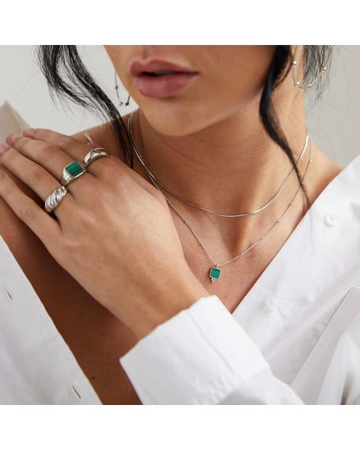 Bermuda Watch Company Metallic Annie Apple Dulcie Sterling Silver, Green Natural Malachite Pendant Beaded Necklace
