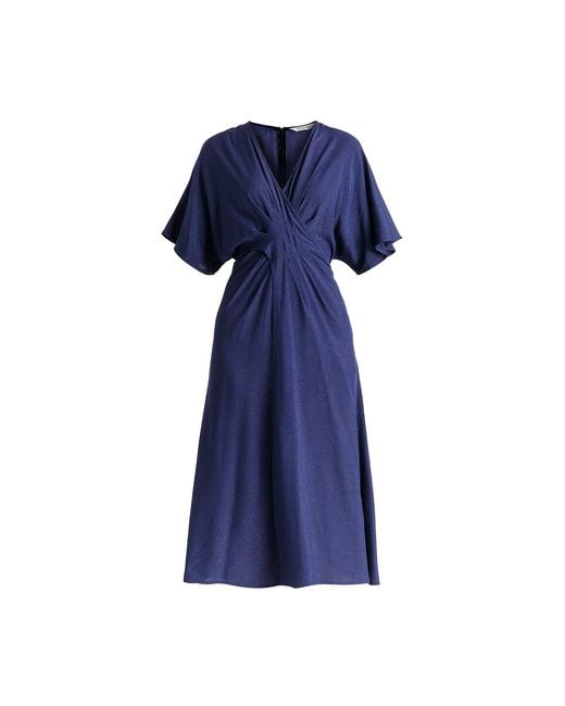 Paisie Blue Sparkled Midi Wrap Dress With Pleated Details