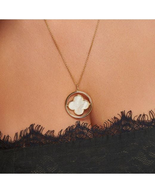 Lulu B London Metallic Clover Large Swivel Long Necklace With Mother Of Pearl