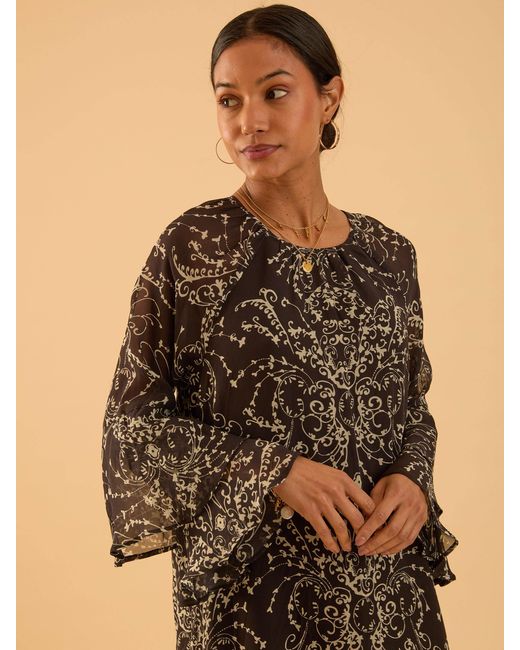 Rose & Nancy Black Freya Print Flute Sleeve Mini