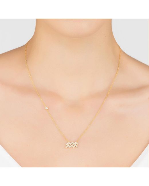 Latelita London Metallic Zodiac Star Sign Pendant Necklace Gold Aquarius