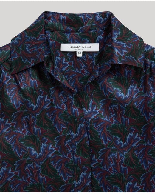 Really Wild Clothing Blue Birch Print Silk Shirt Dress