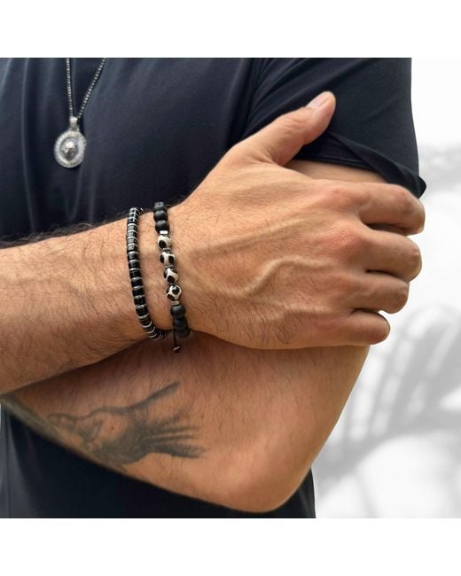 Ebru Jewelry Multicolor Onyx Stone Beaded Adjustable Bracelet for men